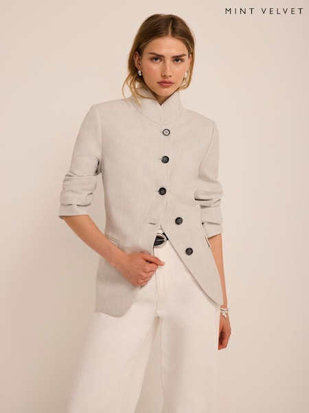 Grey - Mint Velvet Stand Collar Blazer