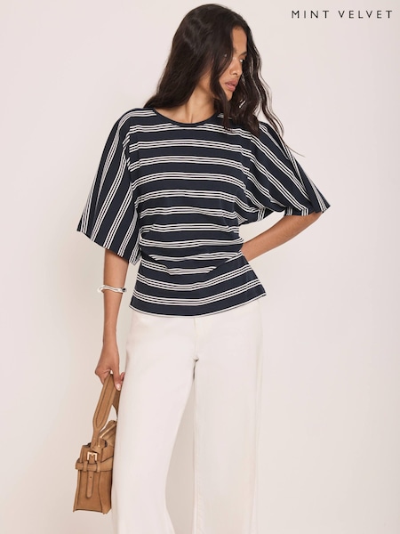 Sky Blue - Mint Velvet Cotton Ruched Waist T-shirt