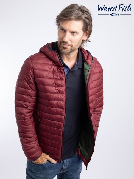 Red - Regular Weird Fish Flete Lightweight Showerproof Padded Hooded Jacket