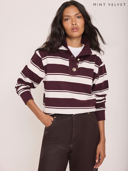 Κόκκινο - Mint Velvet Striped Cotton Funnel Neck Sweatshirt