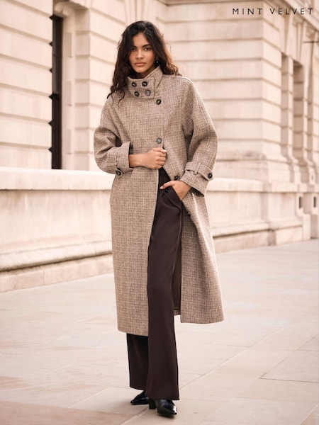 Natural - Mint Velvet Wool Blend Heritage Check Coat