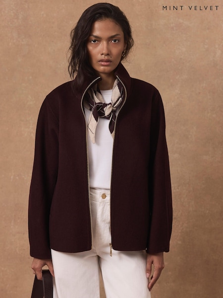 Red - Mint Velvet Wool Blend Hand Finished Bomber Jacket