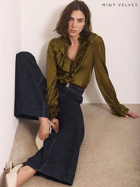 Жасыл - Mint Velvet Satin Ruffle Blouse