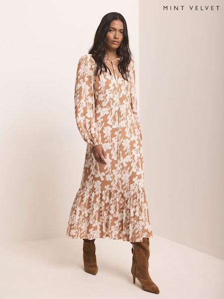 Natural - Mint Velvet Floral Print Midi Dress