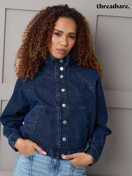 Blue - Threadbare Funnel Neck Denim Bomber Jacket