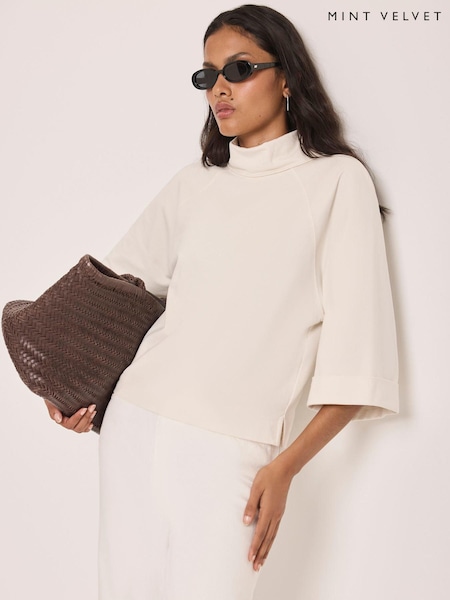 Κρεμ - Mint Velvet Cotton High Neck Top
