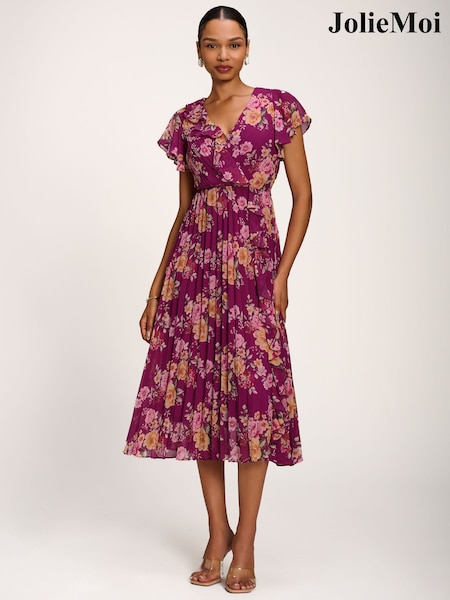 Pink - Jolie Moi Printed Chiffon Midi Dress