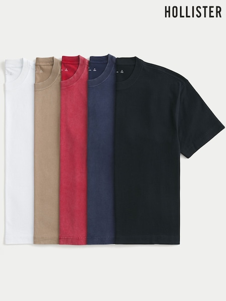 White - Regular Hollister Heavyweight Boxy T-shirts 5 Pack