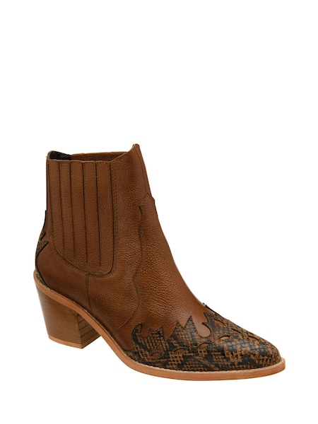 Ravel Brown Leather Block Heel Western Ankle Boots (299888) | € 60