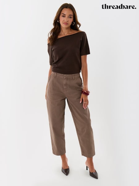 Brown - Threadbare Barrel Leg Jeans