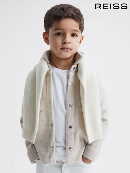 Reiss Oatmeal Loke 9-12 yrs Long Sleeve Press Stud Brushed Overshirt (2YR970) | €67