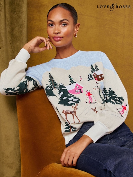 Srpski/srpski - Love & Roses Embroidered Sequin Après Ski Crew Neck Knitted Christmas Jumper