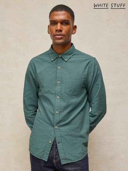 Green - Regular White Stuff Bruton Cotton Stripe Shirt