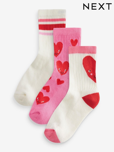 Rosa/Weißes Herz - Cotton Rich Cushioned Sole Ankle Socks 3 Pack (300448) | 8 € - 11 €