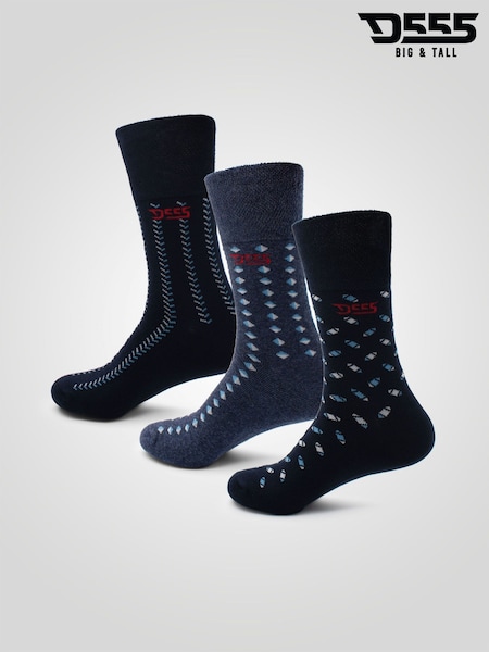 Темно-синий - Regular D555 Harold All Black Extra Wide Comfort Fit Socks 3 Pack