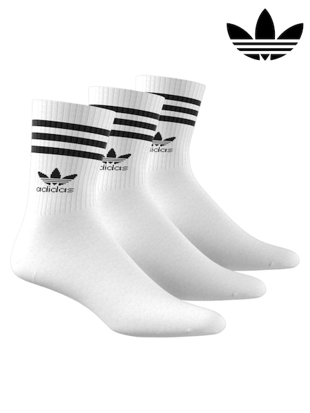 adidas Originals White Mid Cut Crew Socks 3 Pack (300596) | SGD 23