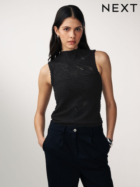 Black Sleeveless Textured Tank Top (300868) | €15