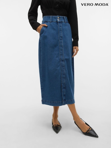 VERO MODA Blue 100% Cotton Button Detail Denim Midi Skirt (301157) | €27