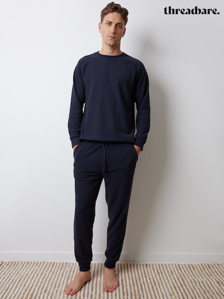 Blue - Regular Threadbare Waffle Textured Fleece Loungewear Set