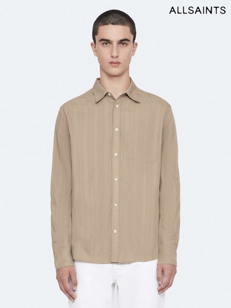 Brown - Regular Allsaints Duke Long Sleeve Shirt