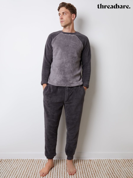 Grau - Regular Threadbare Borg Raglan Sweatshirt Lounge Set