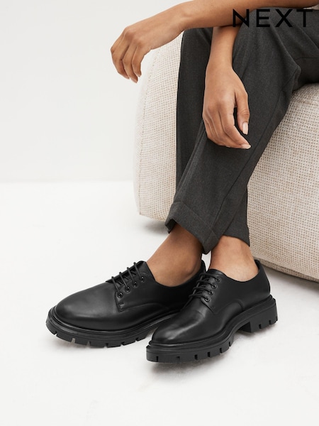 črna - Forever Comfort Leather Cleated Sole Lace Up Shoes (301681) | € 32
