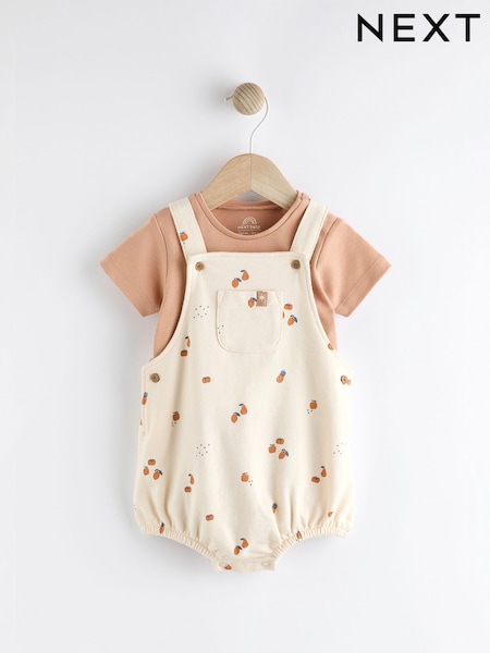 Cream Peach Dungarees And Bodysuit Baby Set (0mths-2yrs) (301772) | € 14 - € 16