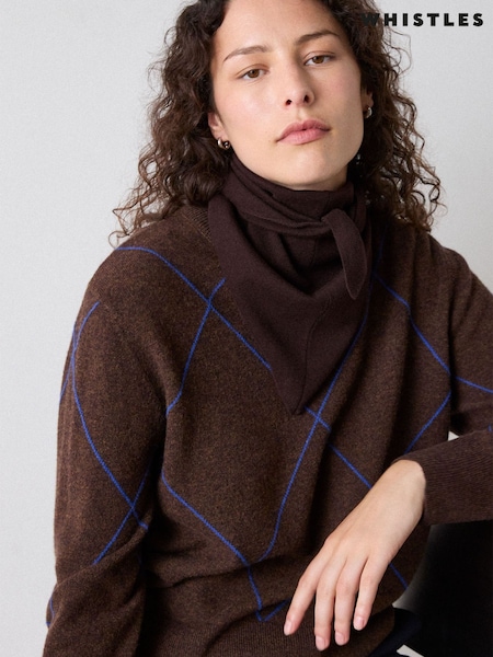 Brown - Whistles Wool Contrast Diamond Knitted Jumper