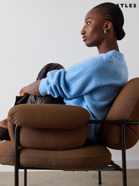 Albastru - Whistles Wool Mix Curved Hem Knitted Jumper