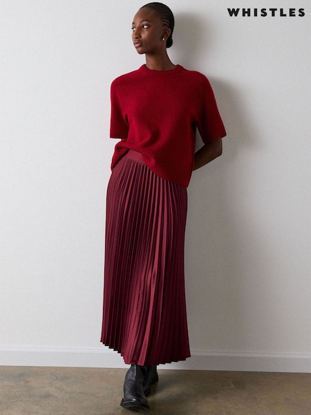 Red - Whistles Satin Pleated Midi Skirt