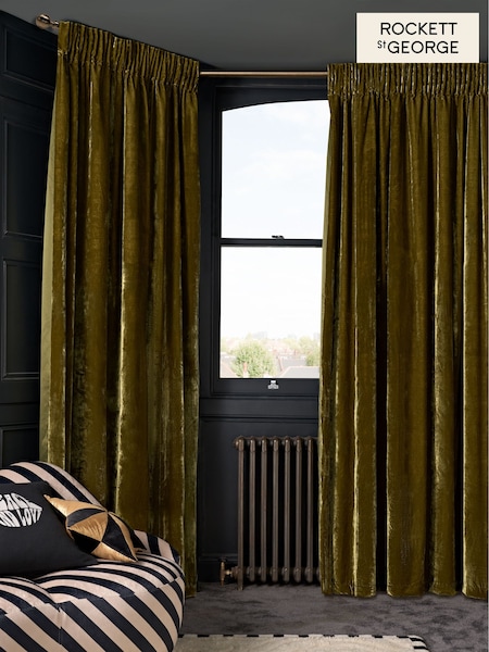 Rockett St George Green Pencil Pleat Perfect Velvet Curtain (302070) | €133 - €318