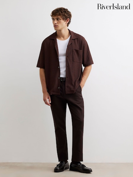 Brown - Regular River Island Slim Fit Stretch Chino Trousers