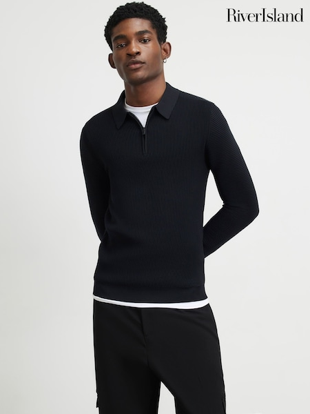 Black - Regular River Island Muscle Fit Polo Shirt