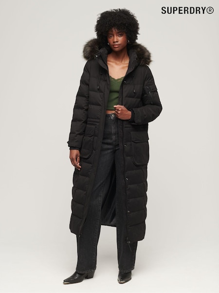 Superdry Black Faux Fur Hooded Parka Longline Coat (302513) | €79