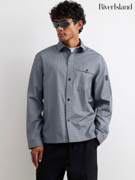 Grå - Regular River Island Regular Fit Nylon Check Utility Shirt