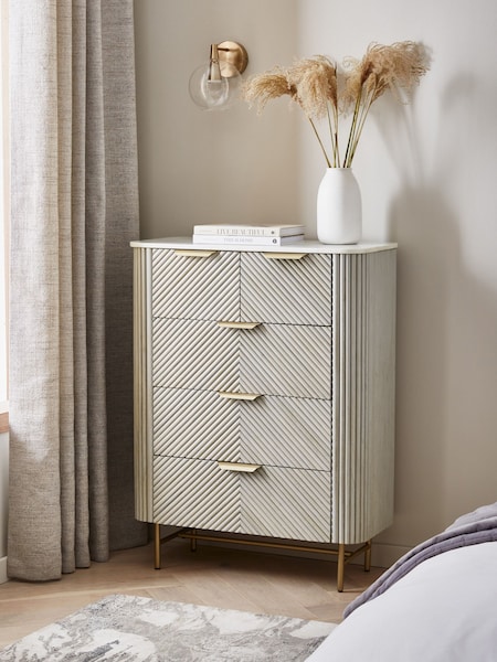 Light Grey Valencia Marble and Mango Wood 5 Drawer Chest of Drawers (303119) | €975