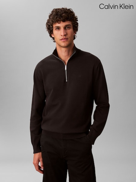 Dunkelbraun - Regular Calvin Klein Premium Cotton Quarter Zip Jumper