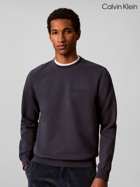Blå - Regular Calvin Klein Cotton Fleece Embossed Sweatshirt