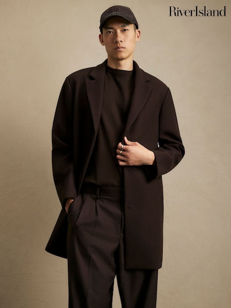 Brown - Regular River Island Single Breasted Overcoat