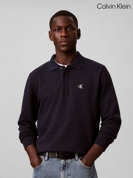 Blue - Regular Calvin Klein Cotton Terry Polo Sweatshirt