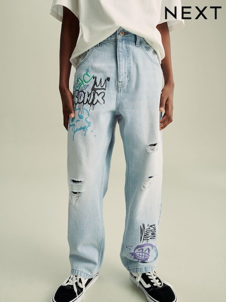 Light Blue Graffiti Print Jeans (3-16yrs) (303506) | €10 - €12.50