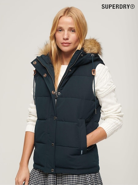 Синий - Superdry Everest Faux Fur Puffer 100% Cotton Gilet (303572) | €144