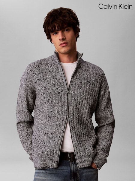 Grey - Regular Calvin Klein Heathered Cotton Zip Cardigan