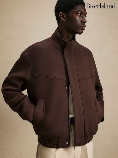 Brown - Regular River Island Premium Funnel Neck Jacket