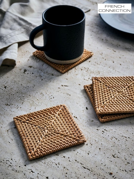 French Connection Natural Rattan Hand Woven Set of 4 Coasters (303855) | €24.50