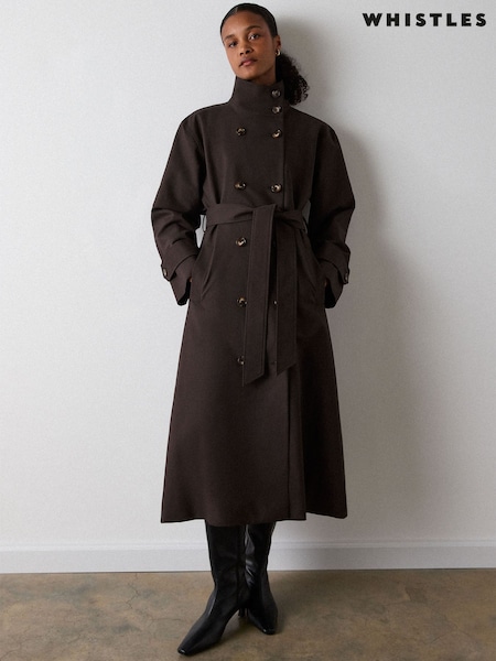 بني - Whistles Petite Funnel Neck Trench Coat