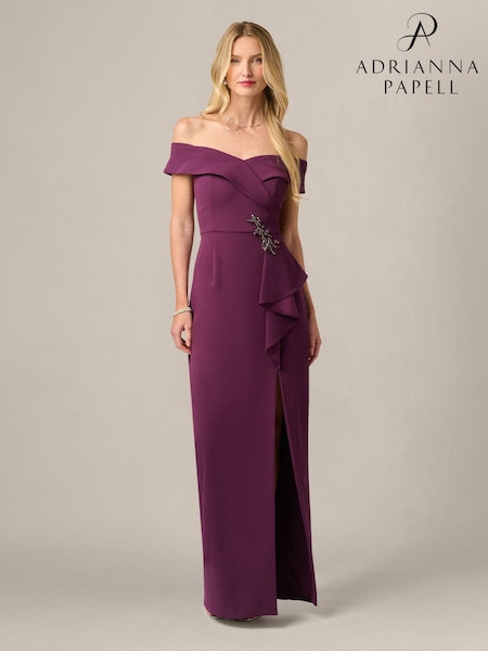 Purple - Adrianna Papell Studio Off Shoulder Column Gown