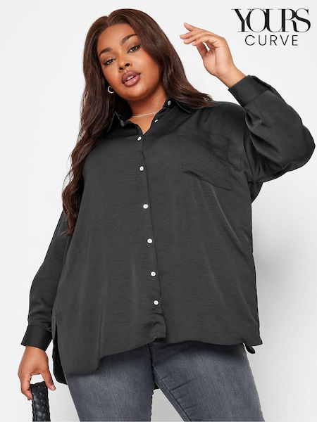 Yours Curve Black Cuffed Sleeve 100% Cotton Shirt (304689) | 124 QAR