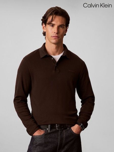 Grey - Regular Calvin Klein Slim Cotton Long Sleeve Polo Shirt