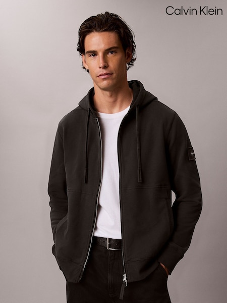 Harmaa - Regular Calvin Klein Cotton Terry Badge Zip Hoodie